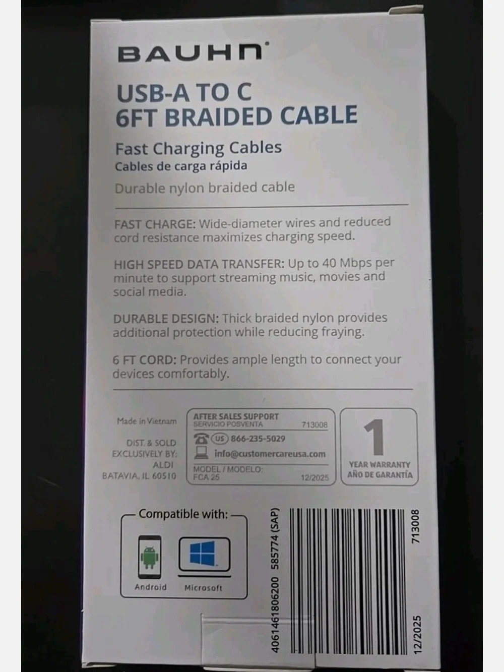 BAUHN 20W Fast Charging Power Adapter & Braided Lightning Cable for Apple Purple